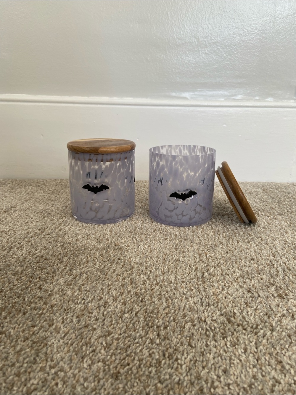 NWOT Halloween Murano Glass Canister Set With Bat Inlay - Set of 2 Glass Jars - Picture 2 of 15